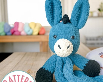 Donkey Crochet Pattern PDF – Easy Beginner Plushie – 26” Long Donkey Lovey – Super Bulky Yarn Animal Pattern – Farm Amigurumi Soft Toy