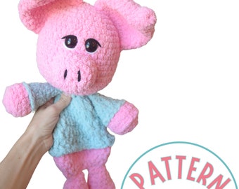 Amigurumi Pig Snuggler-patroon PDF-zelfstudie | Gehaakte speelgoedpatronen | Eenvoudig gehaakt dierenpatroon met dik garen voor beginners