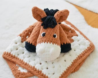 Pferd Lovey Häkelanleitung PDF | Bauernhof Tier Häkelanleitungen | Einfache Amigurumi Babydecke für Anfänger