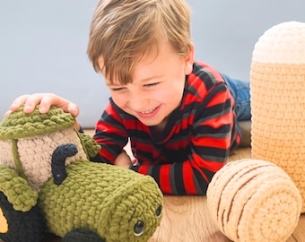 Patrón de ganchillo para principiantes de una granja / Amigurumi de tractor de peluche en PDF / Patrón fácil para proyectos de ganchillo con hilo grueso y acogedor