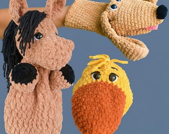 Hand Puppet Crochet Pattern Bundle PDF | DIY Horse, Duck, Dog Amigurumi Toys