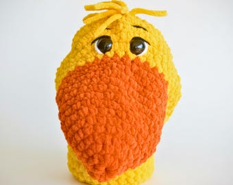 Patrón de crochet de marioneta de mano de pato en PDF / Patrón de amigurumi fácil / Peluche y juguete de animal de crochet para principiantes