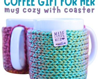 2-Pack Mug Cozy Sleeve with Coaster for Coffee or Tea | Mothers Day Gift for Crafty Mom | Fits 11-Ounce Mugs