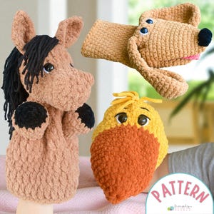 Crochet Hand Puppet Pattern Bundle: Horse, Duck, Dog Amigurumi (PDF Pattern)