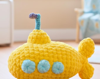 Patrón de ganchillo de submarino adorable / Peluche amigurumi oceánico en PDF / Patrón fácil para principiantes para regalos infantiles