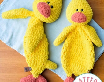 Duck Snuggler Crochet Pattern PDF – Easy Plush Amigurumi Duck – Beginner-Friendly Lovey – Soft Baby Gift Using Bulky Yarn