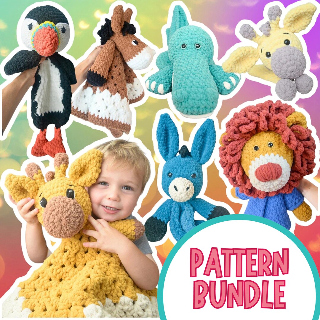 Crochet Animal Patterns Bundle: Beginner Plushies, Loveys