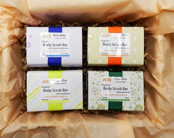 Organic Handmade Body Scrub Bar 4 Pack - 5oz, Birthday Gift for Her, Mother's Day Gift, Gift Ideas for Women, Exfoliating Body Scrub Sets