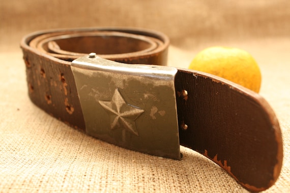 Vintage Military Belt, Leather Belt, Brown Belt, M