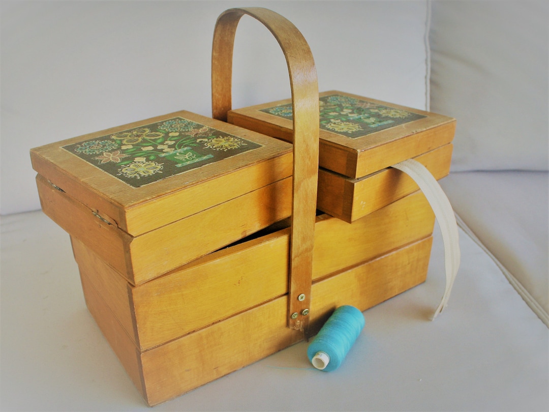 Vintage Sewing Box, Wooden Sewing Box, Vintage Sewing Case, Accordion