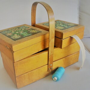 boîte à couture vintage, boîte à couture en bois, étui à couture vintage, boîte à couture accordéon, rangement de couture, organisateur de couture, boîte à couture, étui à couture,