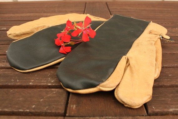 Vintage Gloves, Mens Leather Gloves, Industrial Gl
