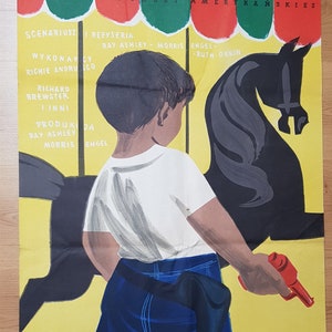 El pequeño fugitivo - Cartel vintage original 1955 - Cartel polaco - Jodlowski - Cartel amarillo caballo pistola EE. UU. América