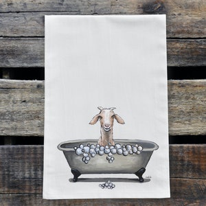 Goat Farmhouse Tea Towel 'Shyla' - Option To Personalize Goat Flour Sack Towel - Goat Bathroom Decor