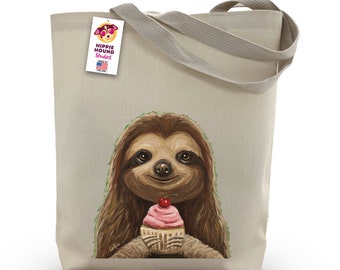 Sloth Tote Bag - Option to Personalize Sloth Totes - Sloth Lover Gift,  Fun Sloth With Cupcake Tote