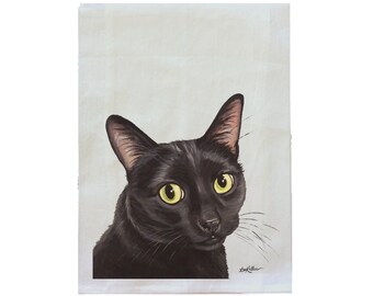 Black Cat Tea Towel - Cat Tea Towel - Black Cat Flour Sack Towel - Option To Personalize - Cat Lover Gifts - Cat Kitchen Decor -