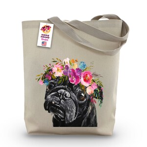 Pug Tote Bag - Option to Personalize Pug Lover Gift -  Colorful pug art tote -  Pug dog totes - Pug dog tote bags