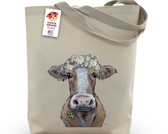 Cow Cow Tote Bag - Option to Personalize Cow Tote Bag - Cow Lover Gift - Farm Animal Totes - Boho Cow