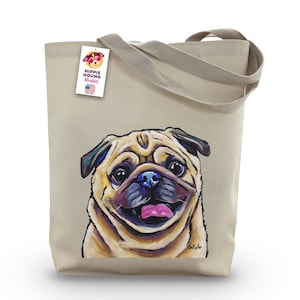 Pug Tote Bag - Option to Personalize Pug Lover Gift -  Colorful pug art tote -  Pug dog totes - Pug gifts - Pug Gifts for Women