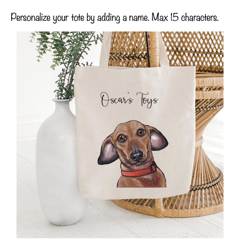 Personalized Dachshund Tote Bag - Dachshund Lover Gift - Dog totes - Doxie tote bags - Wienie Dog Art Tote immagine 3