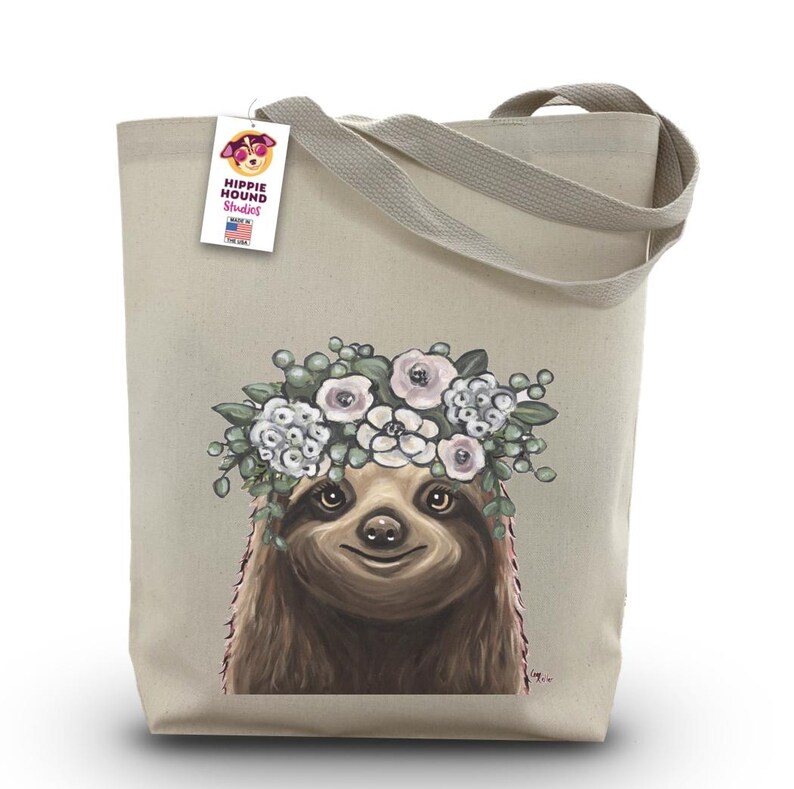 Bolsa de tela de perezoso - Regalo para amantes de los perezosos - Divertida bolsa de tela de perezoso - Regalos adorables para mamá o hermana - Bolsa de tela colorida y divertida con diseño de animalitos - Regalos de perezosos imagen 1