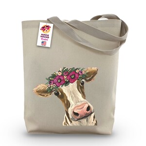 Cow Tote Bag - Option to Personalize Cow Gifts - Cow Lover Gift - Cow Gifts for Women - Cow with Flower Crown