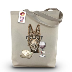 Donkey Tote Bag -  Donkey Lover Gift - Donkey With Wine Tote - Farm animal totes - Donkey Gifts for Women - Funny Donkey Gifts