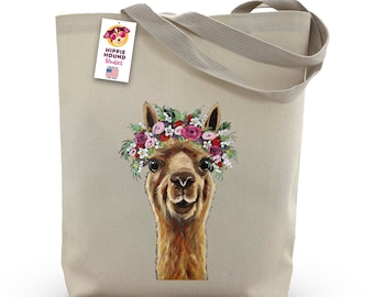 Alpaca Tote Bag - Option to Personalize Llama Lover Gift -  Llama Flower Crown Tote - Llama Gifts - Llama Tote Bag - Gifts for Alpaca Lovers
