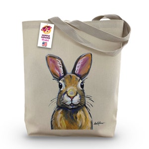 Rabbit Tote Bag, Rabbit Lover Gift,  whimsical Rabbit  tote,  Cute Rabbit totes, Fun colorful animal tote, Rabbit lover gift, wildlife tote