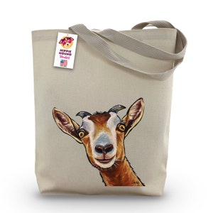 Goat Tote Bag - Personalized Goat Option - Goat Lover Gift - Cute Goat Art on Tote Bag  -  Farm Animal Totes - Cute Goat Art Tote -