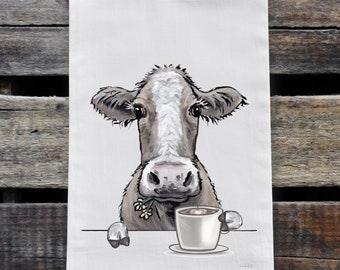 Cow Tea Towel - Cow Coffee Towel 'Maizy' - Cow Flour Sack Towel - Farmhouse Decor - Cow Lover Gifts - Cow Kitchen Decor
