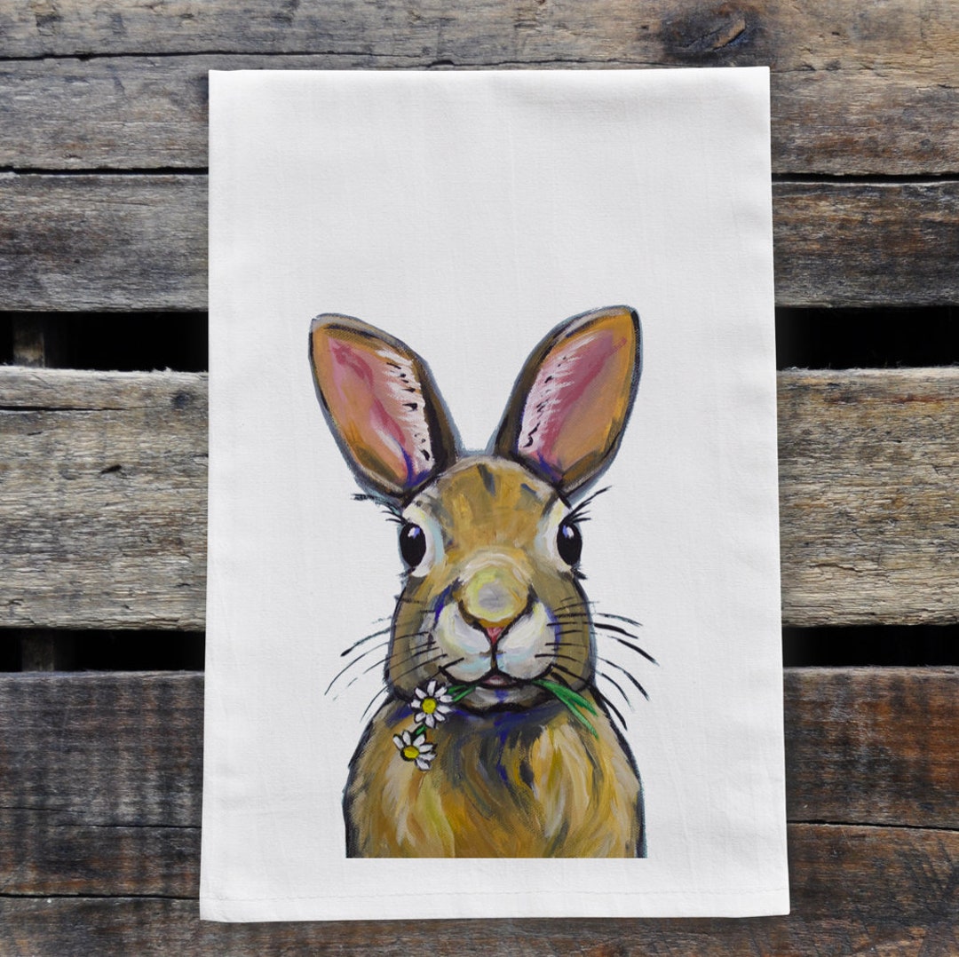 Easter Tea Towel - Option to Personalize Rabbit Tea Towel - Rabbit ...