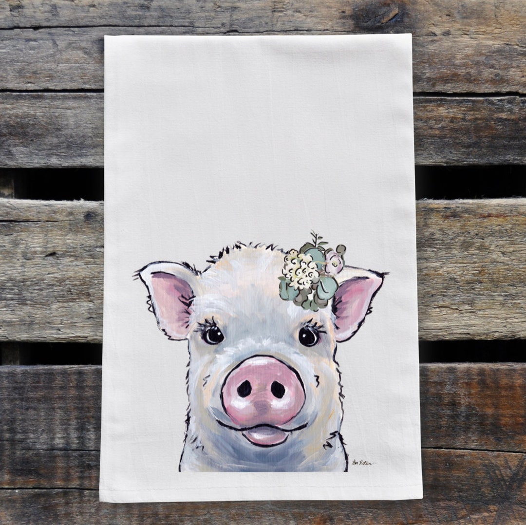 OVERSTOCK CLEARANCE Farmhouse Pig Tea Towel Personalized Pig Tea Towel