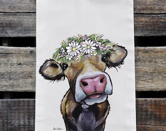 Farmhouse Tea Towel -  Option to Personalize Cow Tea Towel - Cow Flour Sack Towel - Farmhouse Decor - Cow Lover gifts