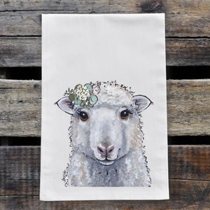 Farmhouse Tea Towel - &#39;Stella&#39; - Sheep Tea Towel - Sheep Flour Sack Towel - Farmhouse Decor - Sheep Lover Gift - Sheep Kitchen Decor