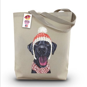 Christmas Dog Tote Bag, &#39;Black Lab&#39;, Dog Lover Gift, Lab Gifts, Labrador Tote Bag, Cute Dog Tote, Lab Lover Gift, Christmas Gift Bag