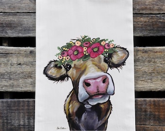 Farmhouse Tea Towel - Option to Personalize Cow Tea Towel - Cow Flour Sack Towel - Farmhouse Decor - Cow Lover Gifts