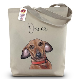 Personalized Dachshund Tote Bag - Dachshund Lover Gift - Dog totes - Doxie tote bags - Wienie Dog Art Tote immagine 1