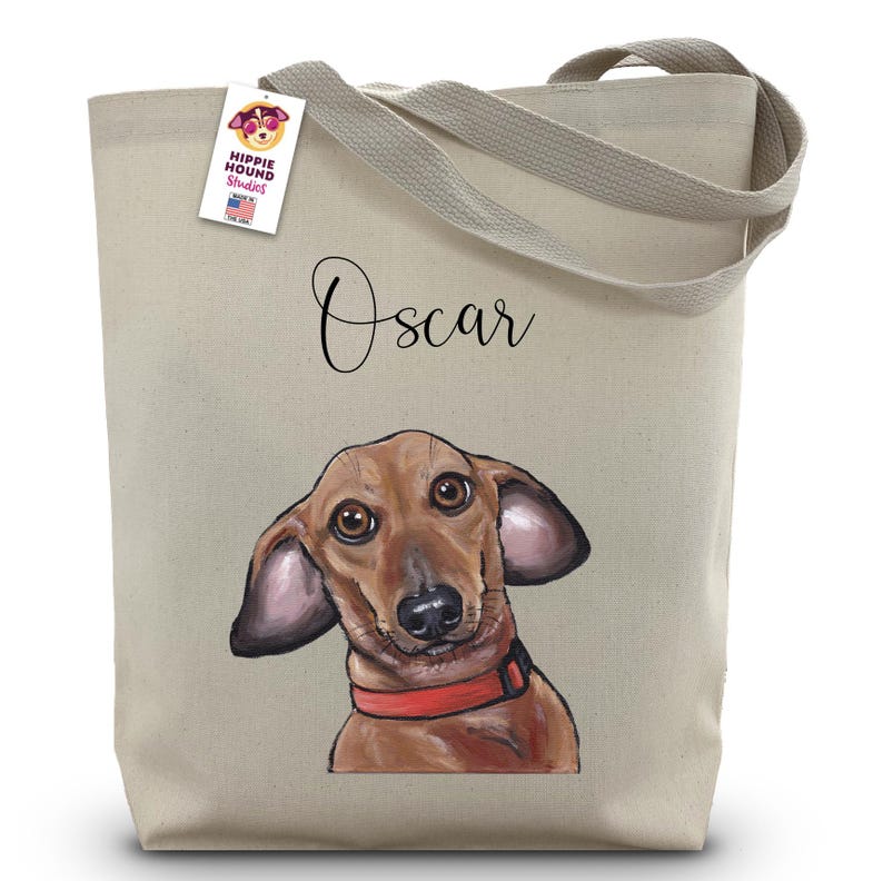 Personalized Dachshund Tote Bag - Dachshund Lover Gift - Dog totes - Doxie tote bags - Wienie Dog Art Tote immagine 1