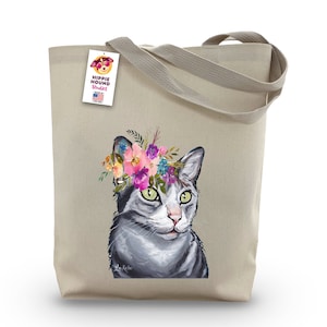 Grey Tabby Cat Tote Bag - Cat Lover Gift - Tabby Cat art tote -  Grey Tabby Cat totes - Cat Lover Gift
