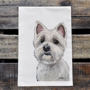 Westie Tea Towel -  Option to Personalize Dog Tea Towel - Westie Flour Sack Towel - Dog Lover Gift - Animal Kitchen Decor