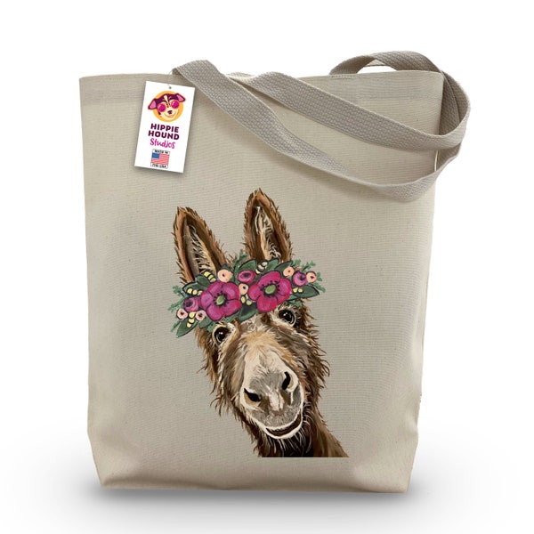 Donkey Tote Bag - Option to Personalize Donkey Lover Gift -  Donkey Flower Crown - Donkey Gifts For Women Personalized
