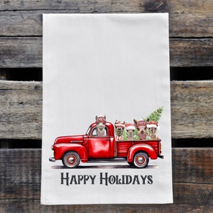 Alpaca Christmas Tea Towel - Llama Flour Sack Towel - Farm Truck Alpaca Decor - Alpaca Lover gifts - Alpaca Christmas Gifts - Red Truck
