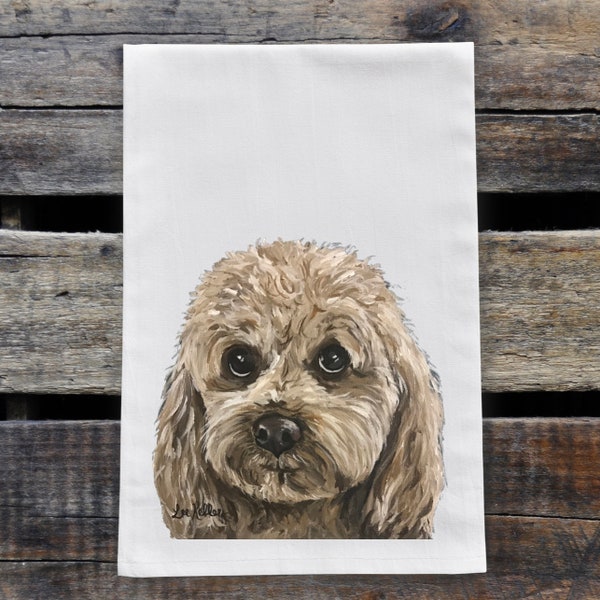 Cavapoo Tea Towel - Dog Tea Towel - Cavapoo Flour Sack Towel - Option To Personalize - Dog Lover Gift - Animal Kitchen Decor