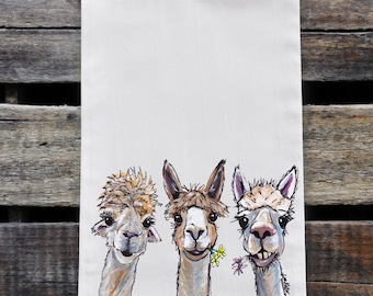 Alpaca Tea Towel - Option to Personalize- Alpaca Tea Towel - Alpaca Flour Sack Towel Farmhouse Decor - Alpaca Gifts - Alpaca Kitchen Decor