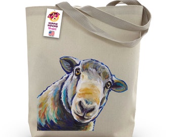Sheep Tote Bag -Option to Personalize Sheep Art on tote bag - Sheep Lover Gift - Farm animal totes - Sheep Gifts Personalized