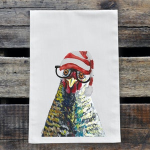 Christmas Chicken Tea Towel, Chicken Flour Sack Towel, Farmhouse Christmas Decor, Christmas Chicken Lover gift
