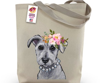 Schnauzer Tote Bag - Schnauzer Lover Gift - Schnauzer art tote -  Schnauzer dog totes - Dog Flower crown tote bags Personalized