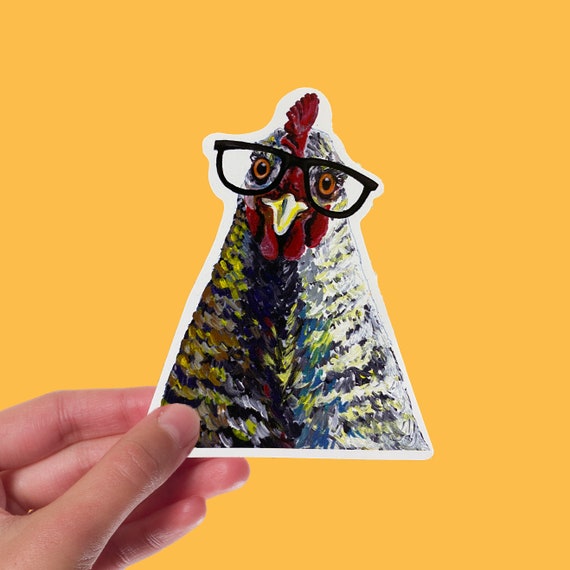 Chicken Sticker - 4" Vinyl Chicken Sticker - Cute Chicken Glasses Decal - Chicken Vinyl Decal, Waterproof for Car, Laptop or Tumbler