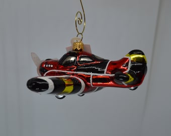 Mouth Blown & Hand Painted European Glass Ornament - Airplane